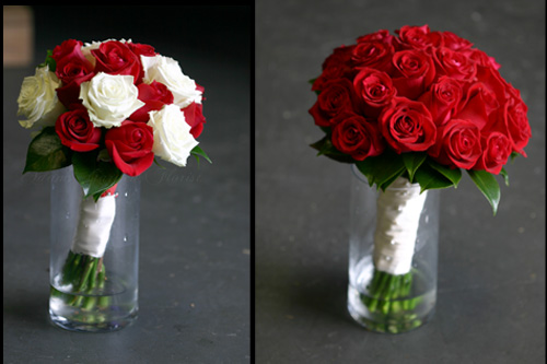 red and white rose wedding bouquets