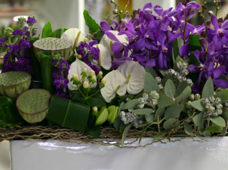 purple white green flower arrangement delivered gold coast