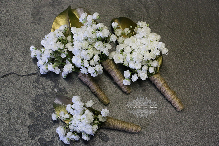 baby's breath buttonholes twine rustic gold coast wedding florist