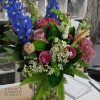 bouquet in a vase, warm pinks and blues. Gold Coast delivery