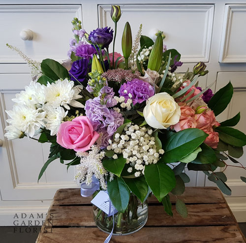 bouquet in a vase, soft pretty florals. Gold Coast delivery