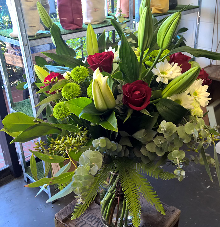 red rose and white lily bouquet gold coast florist rose and lily bouquet