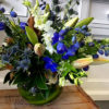 fishbowl blue and white flowers delivered