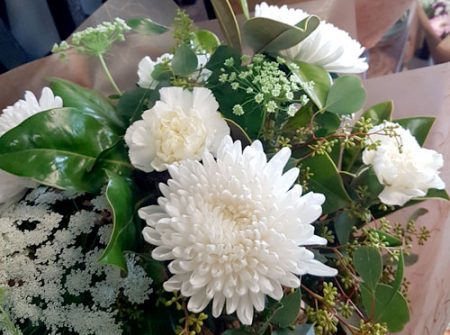 bouquet white and green sympathy flowers Gold Coast