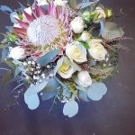 king protea with cottage roses and polyanthemos wedding flowers gold coast